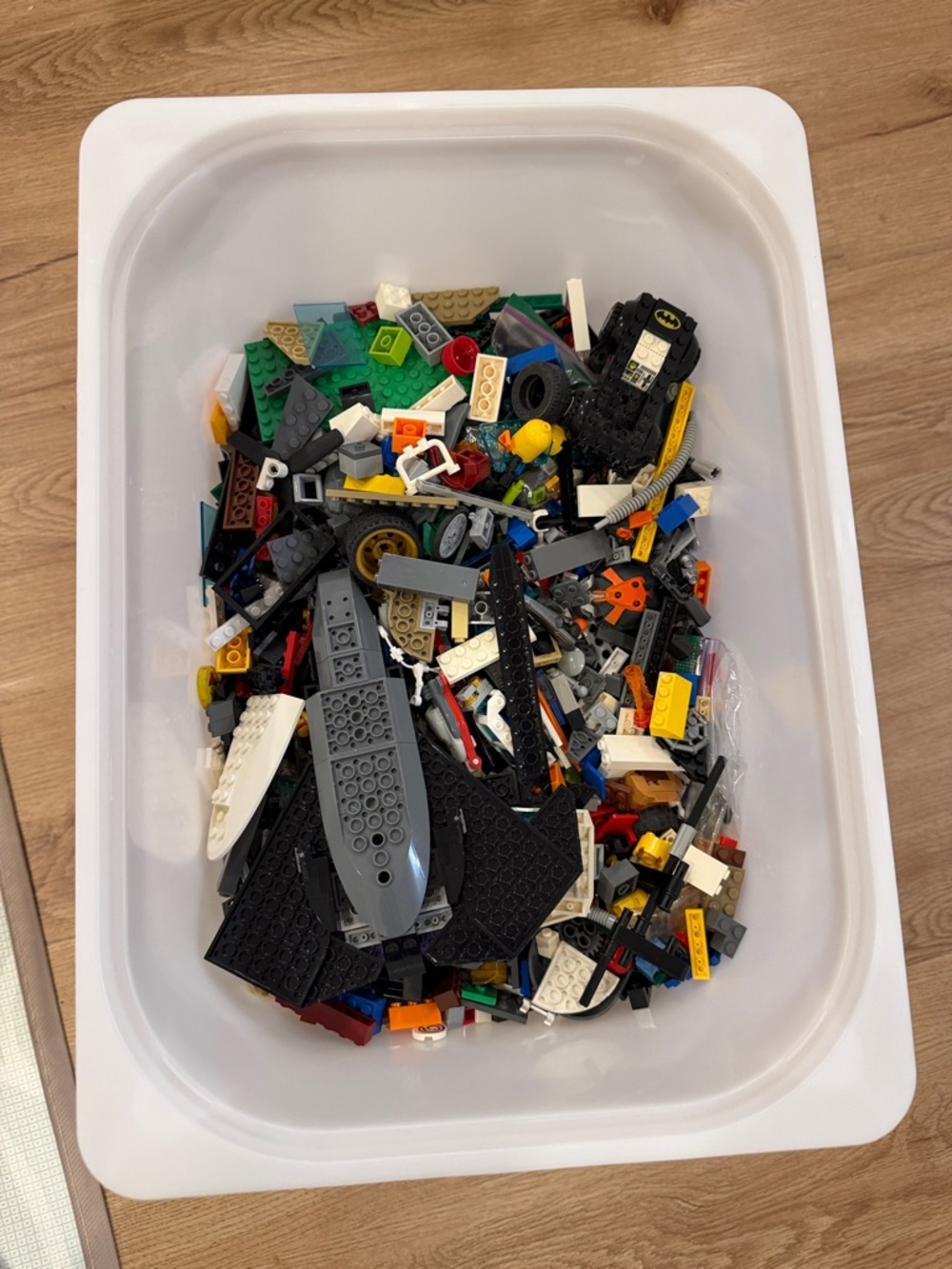 Mixed LEGO Bricks and Parts - Black, Gray, White, Yellow, Green, Red